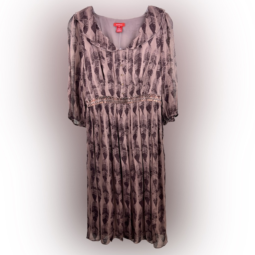 Sundance Catalog Silk Dress Size 8 Tan Feathers Sequins NEW